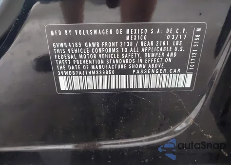 2017 Volkswagen Jetta 1.4T Se из США, поврежденный, VIN 3VWDB7AJ7HM339856